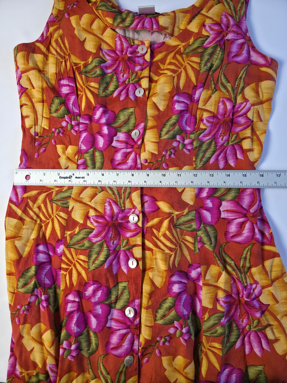 Vintage 90s Floral Rayon Dress Button Front Midi Tropical Size 10 - Picture 9 of 11
